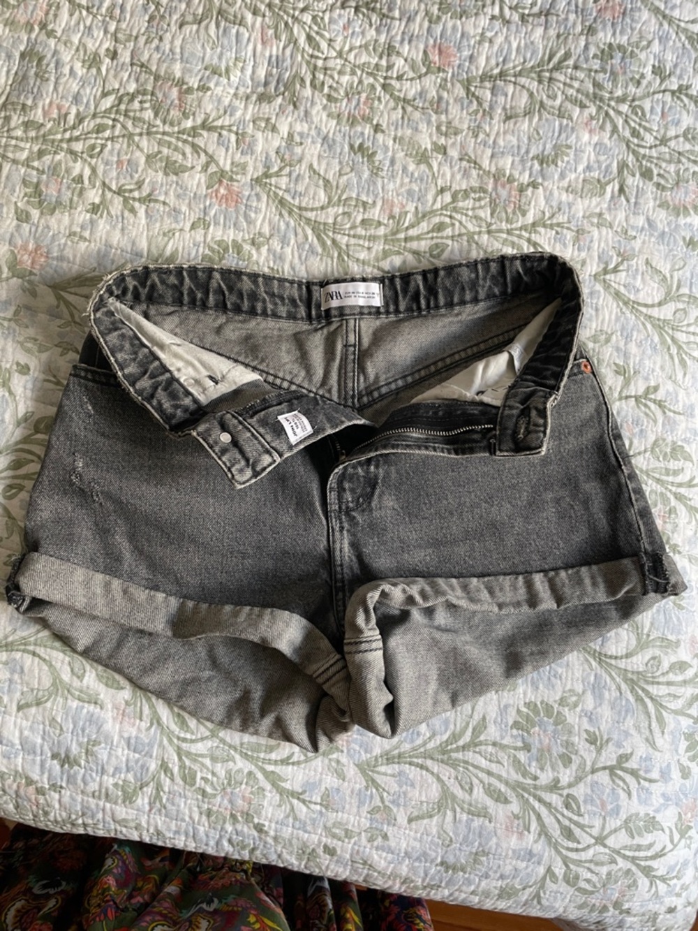 Zara Washed Black Rolled Hem Denim Shorts